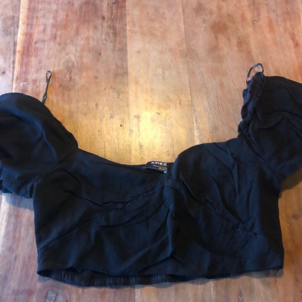 Sophie Rue Black Puff-Sleeve Crop Camisole